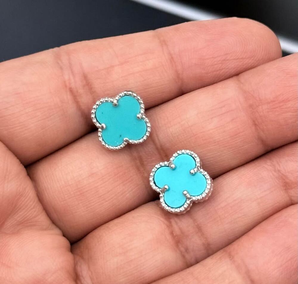 925 Sterling Silver and Turquoise Blue Post Earrings